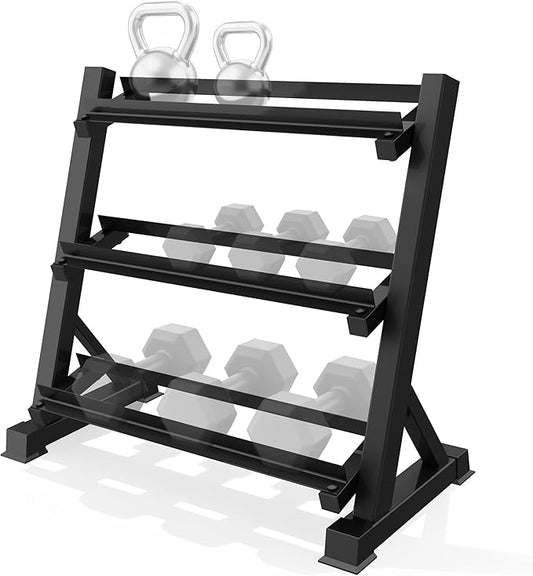 Zlinke 3-Tier Dumbbell Rack Multilevel Weight Storage Organizer for Home Gym, Weight Rack for Dumbbells, Kettlebells,1100LBS Capacity (Rack Only)