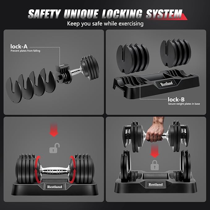 Restland Adjustable Dumbbell Set of 2 (60lb or 25lb Pair), Anti-Slip Handle with 10 or 5 Different Weights, Suitable for Men & Women Home Gym Workout