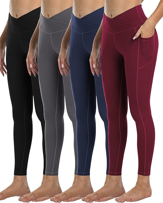 4 Pack Leggings with Pockets for Women,High Waist Tummy Control Workout Yoga Pants