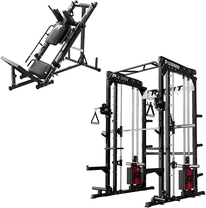 RitFit M1 Pro Smith Machine Package, All-in-One Power Cage with Weight Stack Set, Includes LAT Pulldown & Cable Crossover System for Home Gyme