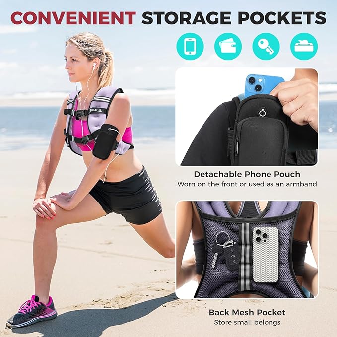 BAGAIL Weighted Vest, 5lb/8lb/10lb/12lb/15lb/20lb/25lb/30lb Weight Vest for Walking & Weight Loss, Reflective Rucking Vest with Phone Pouch for Women & Men, Home Gym & Outdoor Training