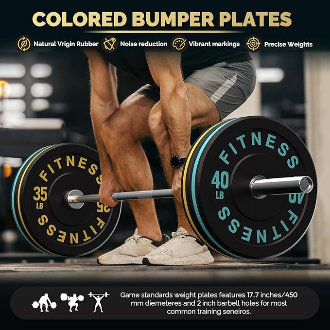 2 Inch Bumper Plates，10-500lbs，Barbell Rubber Olympic Weight Plates Set for Home Gym, Strength Training & Weight Lifting, Multiple Options Colors