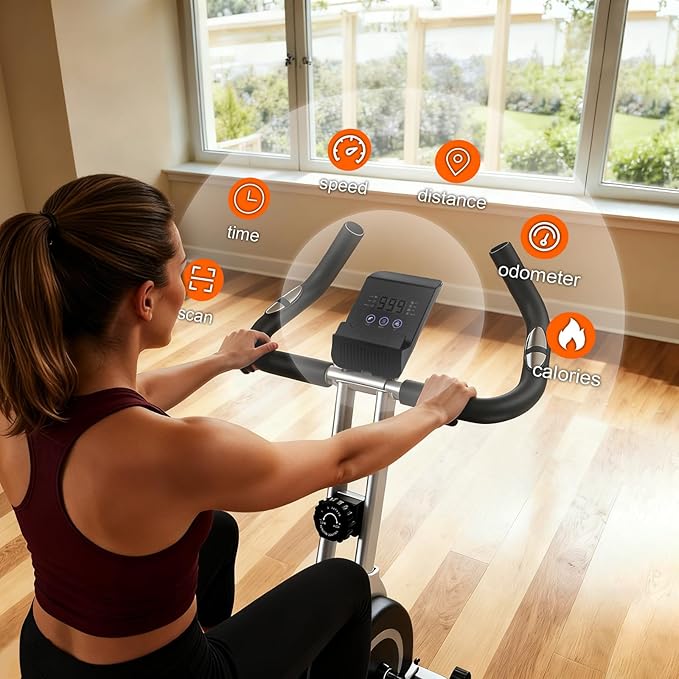 CRYSTAL FIT Indoor Folding Exercise Bike, Foldable Stationary Bikes For Home Workout Upright Indoor Cycling Bike, Magnetic X-Bike with 8-Level Adjustable Resistance, Phone Holder & Comfortable Seat Cushion