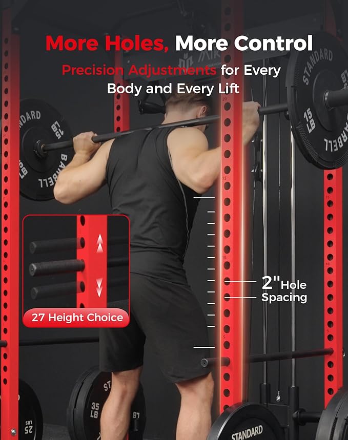 Mikolo Power Cage, Power Rack with LAT Pulldown, 1200 Pounds Capacity Workout Cage with More Training Attachments, Squat Rack for Home Gym, F4 Versions