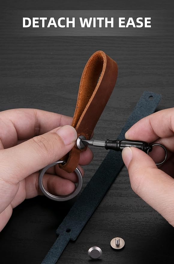 KEEPO LINK Leather Keychain Strap with Titanium Key Ring, Detachable Leather Key Chain Key Fob Holder for Men, OLM03
