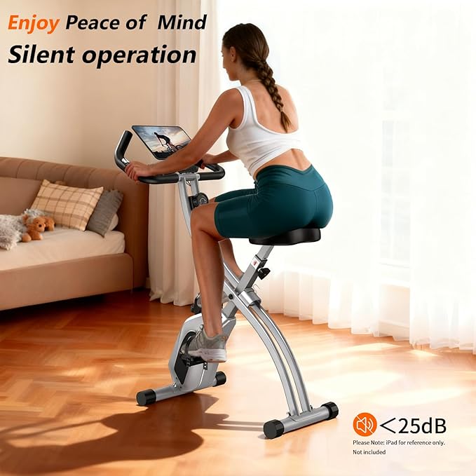 CRYSTAL FIT Indoor Folding Exercise Bike, Foldable Stationary Bikes For Home Workout Upright Indoor Cycling Bike, Magnetic X-Bike with 8-Level Adjustable Resistance, Phone Holder & Comfortable Seat Cushion