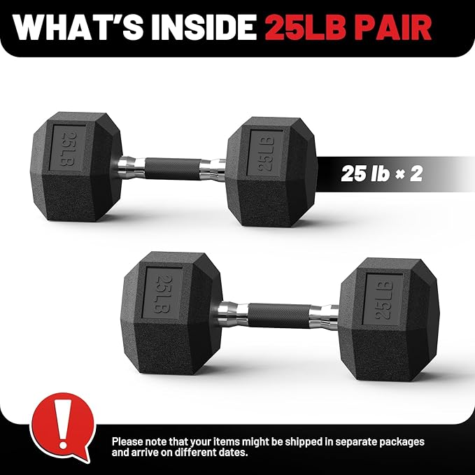 PAPABABE Hex Dumbbell Set with Rubber Grip 2.5-125lb, Odorless Rubber Coated Weight Fixed Dumbbells Set of 2, Weights for Women at Home, Hand Weights for Home Gym & Strength Training,Pesas Para Ejercicios