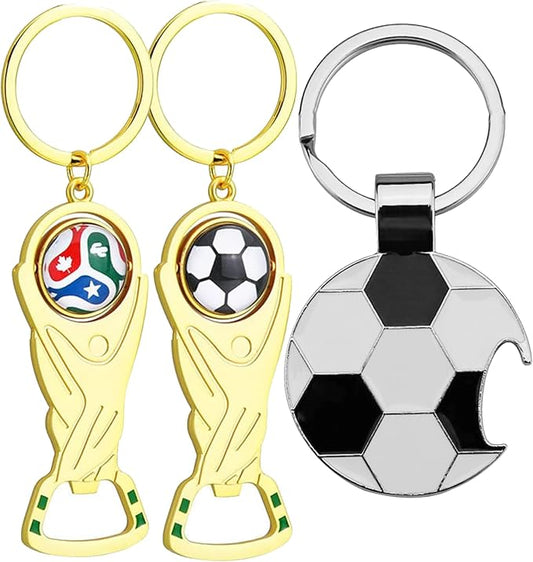 2026 World Cup Trophy Bottle Opener Keychains, Gold Bottle Opener Keychain with World Cup Soccer Ball Design, Football Merchandise Keychains Gift for Football Fan