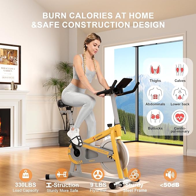 Exercise Bikes for Home,Indoor Cycling Bike with Adjustable Magnetic,Brake Pad Resistance Silent Belt Drive,330lbs Weight Capacity &Upgraded Version Seat for Home Cardio&Weight Loss
