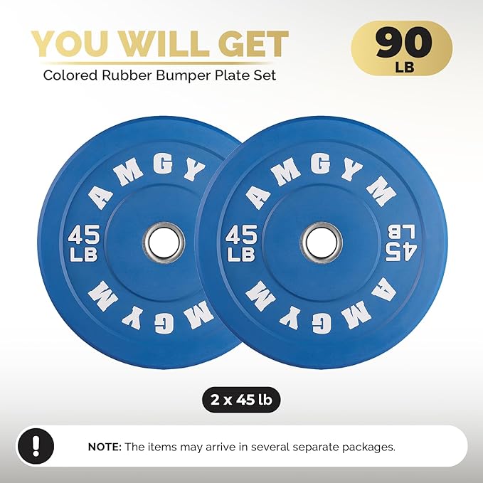 2 Inch Bumper Plates，10-500lbs，Barbell Rubber Olympic Weight Plates Set for Home Gym, Strength Training & Weight Lifting, Multiple Options Colors