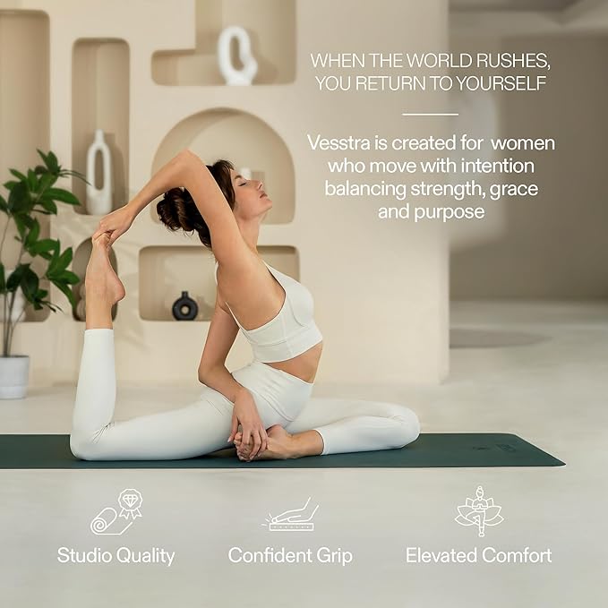 Premium Yoga Mat – Natural Rubber Non-Slip Fitness & Pilates Mat with PU Grip Surface, Carrying Strap Included, Sweat-Resistant, Durable Support, 4mm Thick, 72"x27" for Yoga, Pilates, Gym and Home Workouts