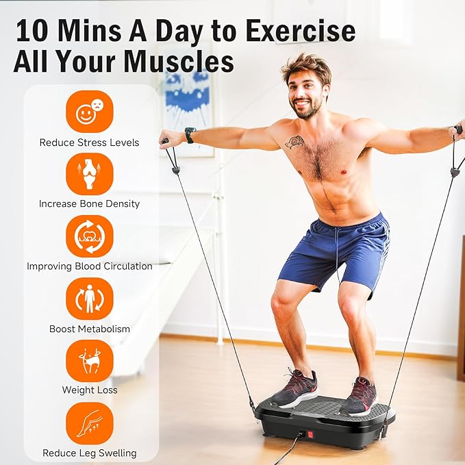 Vibration Plate Exercise Machine, Vibrating Plate for Lymphatic Drainage with 240 Adjustable Speeds, Full Body Vibration Plate Fitness Platform for Weight Loss, Bluetooth Music, Women and Men