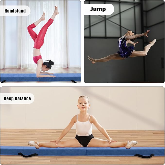 8FT/9.5FT Folding Balance Beam, Portable Gymnastics Beam Equipment with Non Slip Rubber Base & Suede Cover for Training/Practice/Professional Home Exercise