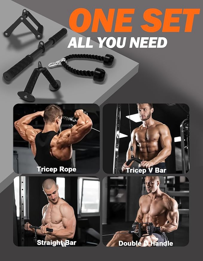Fitarc Cable Machine Attachment Set, LAT Pulldown Attachments for Home Gym Equipment, Tricep Pull Down Attachment for Home Gym Accessories, LAT Pull Down Bar and Tricep Rope Cable Attachment