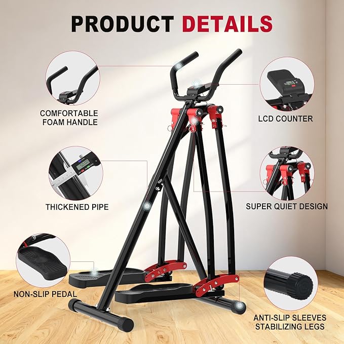 Space Walker Exercise Machine - Air Walker Elliptical Trainer for Home Use, with Foldable Design for an Aerobic Stepper and Cross Trainer Glider Exercise Machine for Men and Women