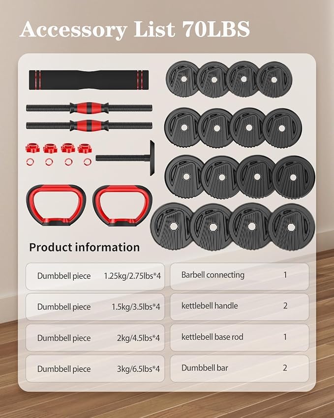 Adjustable Dumbbells, 20/30/45/70/90lbs Free Weight Set with Connector,5 in1 Dumbbells Set Used as Barbell,Kettlebells,Push up Stand,Fitness Exercises for Home Gym Suitable Men/Women