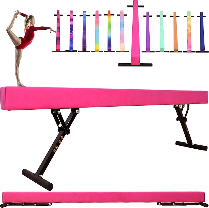 8 Ft Gymnastic Balance Beam with Adjustable Height From7 inch to 22 inch for Kids Children Home Practice, Adjustable Balance Beam with Leg, High and Low Floor Gymnatic Training Beam