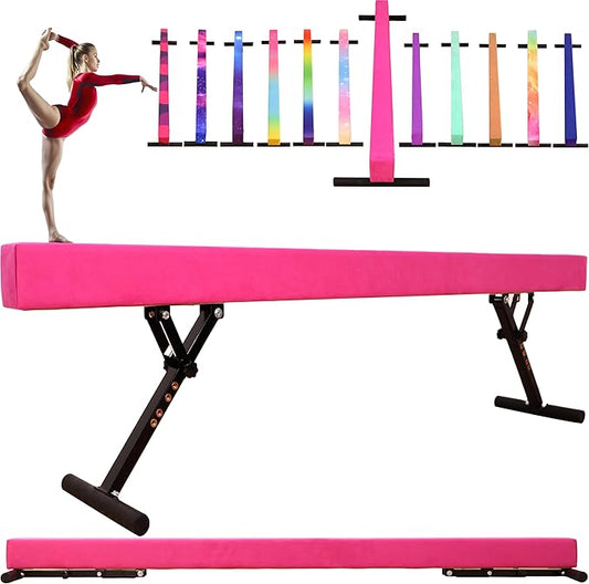 8 Ft Gymnastic Balance Beam with Adjustable Height From7 inch to 22 inch for Kids Children Home Practice, Adjustable Balance Beam with Leg, High and Low Floor Gymnatic Training Beam
