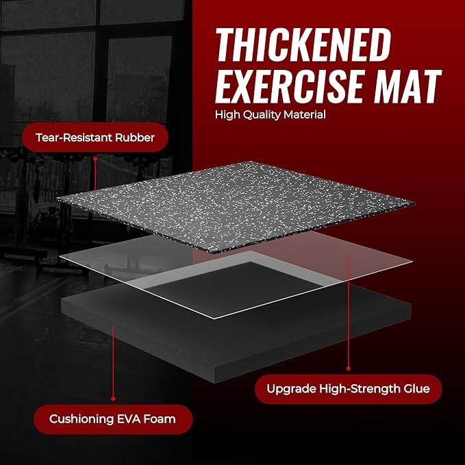 SUPERJARE 0.79'' Extra-Thick Exercise Equipment Mats, 12 Pcs 48 Sq Ft Rubber Top Floor Tiles with High Density EVA Foam, Interlocking Gym Flooring for Home Gym, Workout Mat, Black/Grey