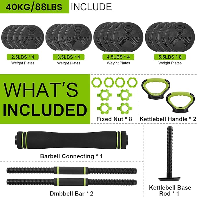 4-In-1 Adjustable Dumbbell Set - Dumbbell/Barbell/Kettlebell/Push Up Stand for Home Gym