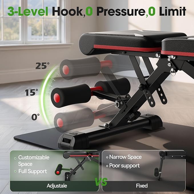 FLYBIRD Adjustable Weight Bench Fits up to 6'5'', 750LBS Capacity for Full Body Workout, 27LBS Sturdy Foldable Bench Press for Home Gym, 5X Stable Lifting Bench Incline Decline Flat Dumbbell Exercise