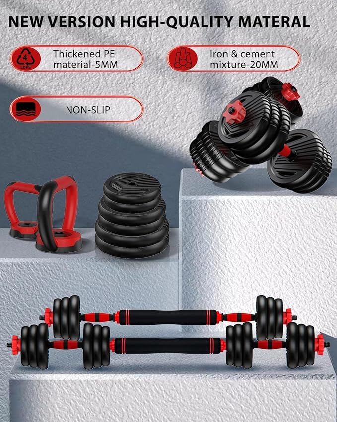 Adjustable Dumbbells, 20/30/45/70/90lbs Free Weight Set with Connector,5 in1 Dumbbells Set Used as Barbell,Kettlebells,Push up Stand,Fitness Exercises for Home Gym Suitable Men/Women