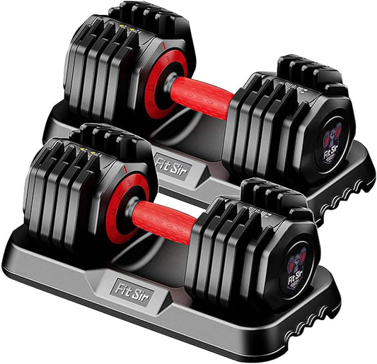 25/55LB Adjustable Dumbbell Set,10 in 1 Free Weights Dumbbell with Anti-Slip Texture Handle,1 Sec Speed Adjustment Men/Women Gym and Home Strength Training Equipment.