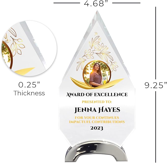 9 1/4" Personalized Glass Plaque for Awards and Trophies, Custom Award for Employee of the Month, Retirement, Leadership and Appreciation Gift P (Design 1)