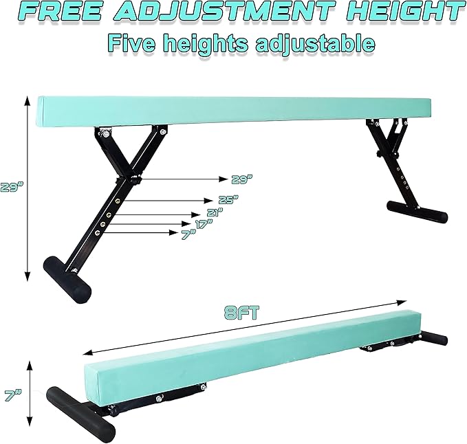 Adjustable Balance Beam for Kids, 8FT Gymnastics Beam with Anti-Slip Legs, High and Low Floor Beam for All Gymnastics Levels, Professional Gymnastic Equipment for Home, Gym Center
