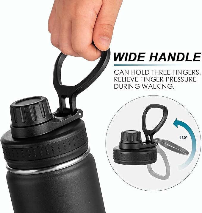 Koodee Insulated Water Bottle, 22 oz Stainless Steel Double Wall Vacuum Wide Mouth Sport Bottle with Leakproof Spout Lid (Black)