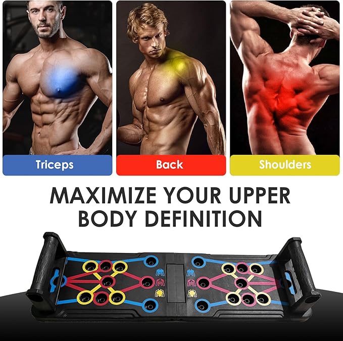 Push Up Board Fitness, 15 in 1 Multi-Functional Pushup Training Board with Handles, Foldable Floor Chest Muscle Exercise Fitness Equipment Burn Fat Push Up Board for Strength Training, Chest, Arms & Core