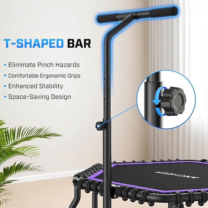 ANCHEER Trampoline, 50'' Rebounder Trampoline for Adult with Bar, Indoor Outdoor Mini Trampoline, 550LBS Fitness Trampoline with Bungee, Jumping Cardio Equipment, Exercise Trampoline at Home Gym