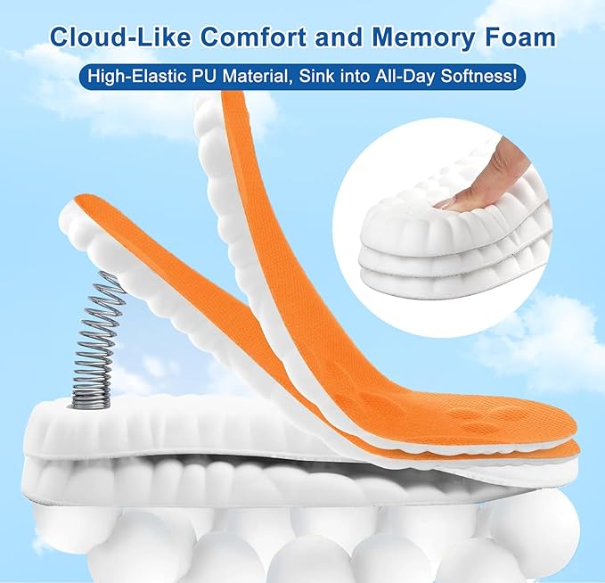 4D Cloud Insoles for Men Women, Memory Foam Boot Insoles, Comfortable and Breathable Massage Cushion Shoe Inserts with Arch Support, Trim to Fit All Shoe Types(2Pair-Green, Men 9-10/Women 11-12)