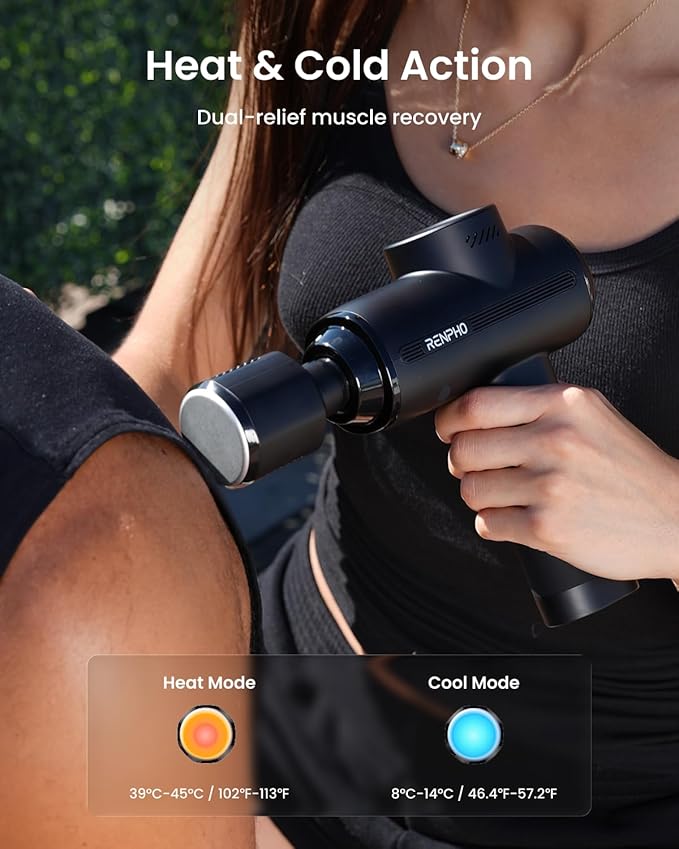 RENPHO Active Thermacool 2 Massage Gun with Heat and Cold, New Year's Gifts, [2026 Upgraded] Percussion Deep Tissue Handheld Neck Massager, FSA Approved, Muscle Masajeador for Men Women Athletes HSA