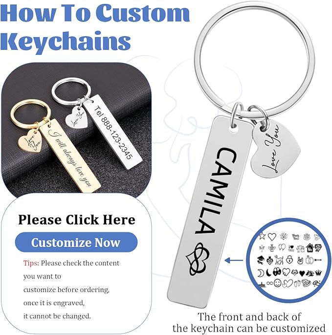 Customized Double Sided Keychain - Personalized Engraved Text/Number/Name Keychain, Custom Key chain Gift for Boyfriend