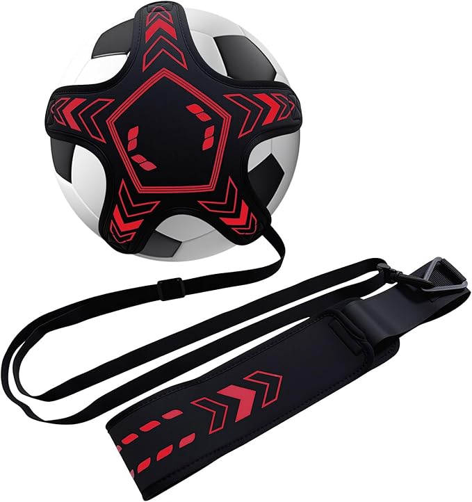 Soccer Training Equipment Football Kick Solo Trainer Adjustable Waist Belt Elastic Rope, Aids Hands Free Throw Sole Practice Fits Ball 3, 4, 5 and Volleyball Rugby (Red)