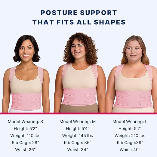 Fit Geno Back Brace and Adjustable Posture Corrector And Trainer for Women and Men, Back Straightener, Scoliosis and Hunchback Correction, Back Pain, Spine Support, Pink, Medium (Waist 34-41 Inch)