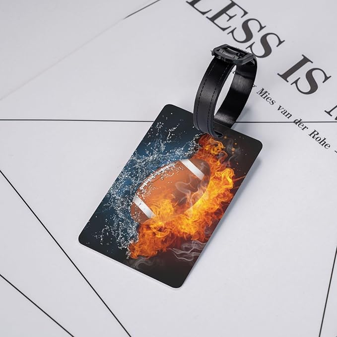 Kids Football Backpack Tags for Boys, Sports-Themed Luggage Tags for Suitcases, Cool Bag Tags with Fire and Water Background, Small Name ID Identifier Labels for Travel Baggage