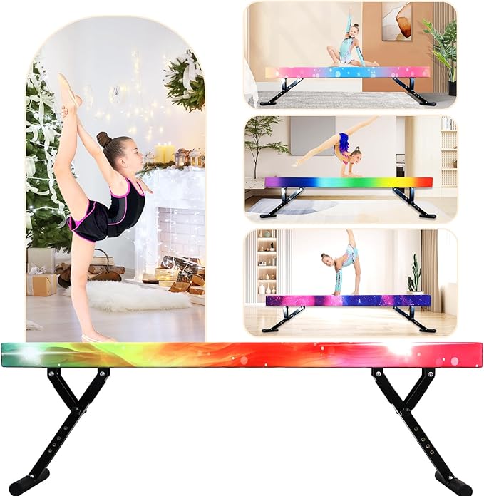 Adjustable Balance Beam for Kids, 8FT Gymnastics Beam with Anti-Slip Legs, High and Low Floor Beam for All Gymnastics Levels, Professional Gymnastic Equipment for Home, Gym Center