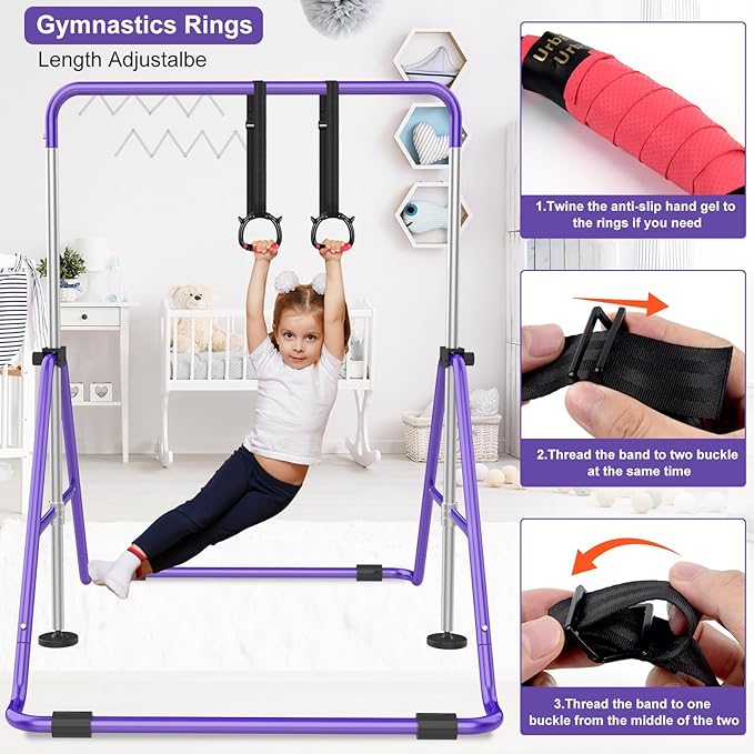 Gymnastic Bars for Kids with Adjustable Height, Folding Gymnastic Training Kip Bar, Expandable Horizontal Bar for Home