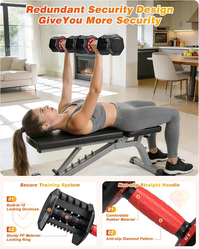 XDDIAS Adjustable Dumbbell Set of 2, 25/55/80LB Dumbbell Set-Fast Adjust Weights Set, 5/10/16 in 1 Free Weights Dumbbells Set with Anti-Slip Metal Handle, Compact Size for Men/Women Home Gym Equipment