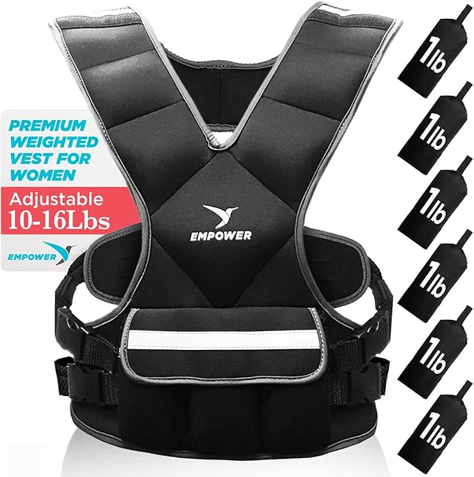Empower Weighted Walking Vest for Women with Reflective Strips – Fixed 8lbs, Adjustable 4-10lbs (4 in1) or Adjustable10-16lbs (4 in 1), Strengthen Muscles, Boost Bone Health, and Burn More Calories for Workout