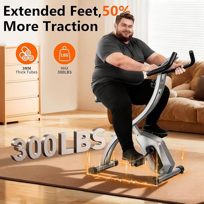 CRYSTAL FIT Indoor Folding Exercise Bike, Foldable Stationary Bikes For Home Workout Upright Indoor Cycling Bike, Magnetic X-Bike with 8-Level Adjustable Resistance, Phone Holder & Comfortable Seat Cushion