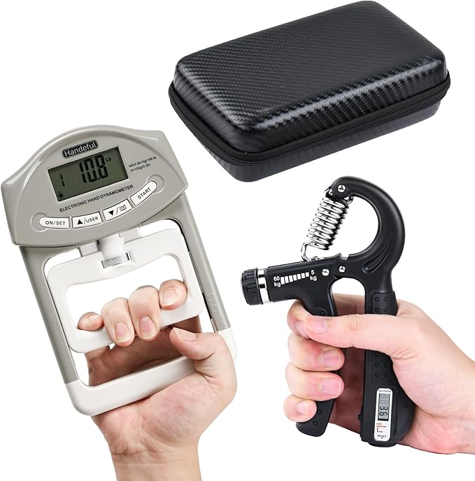 Electronic Grip Strength Tester Set With Adjustable Hand Gripper, Hand Dynamometer, Protection Case – Precision Training for Rehab, Fitness, and Home Gym
