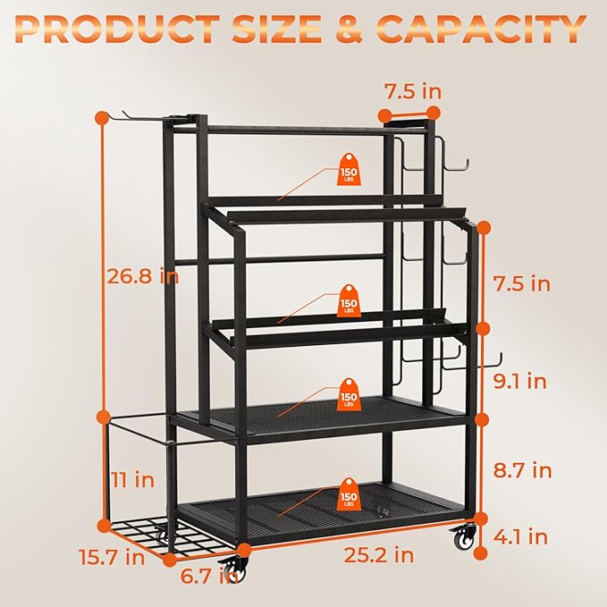 600LBS Dumbbell Rack Weight Stand - Adjustable Weight Rack with Angle Iron for Dumbbells, Home Gym Storage Rack for Yoga Mat Foam Roller Kettlebells, Workout Equipment Storage Organizer With Wheels