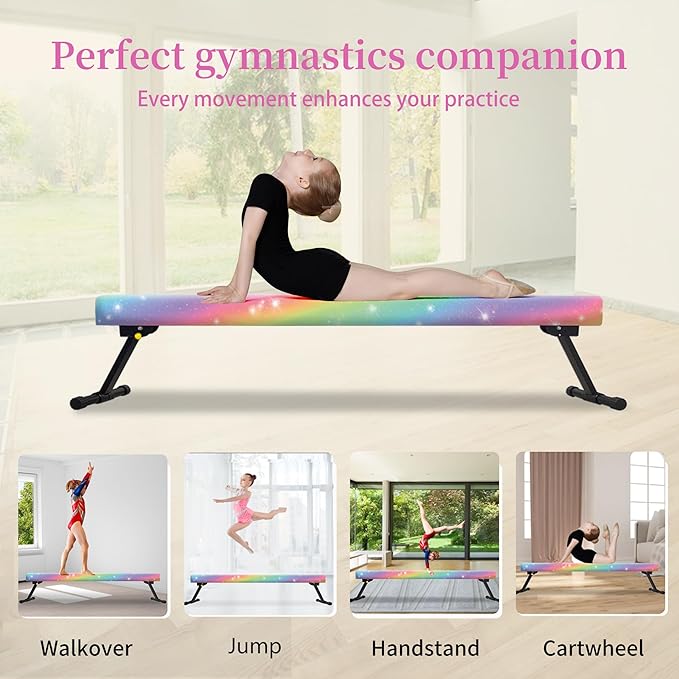 EL&IT·Wings 6FT/8FT Gymnastic Balance Beam for Kids, Adjustable Balance Beam with Leg, High and Low Level Floor Beam, Gymnastics Equipment for Home and Gym Center