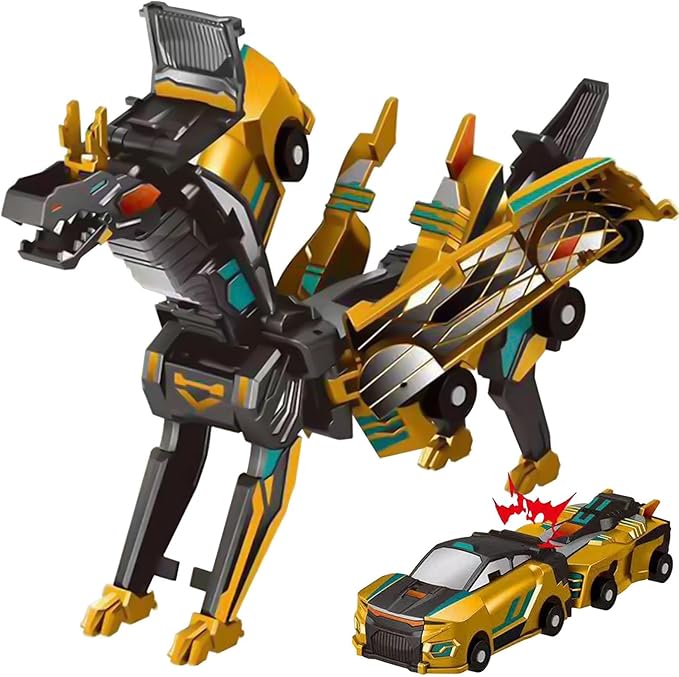 Aimery Collision Transforming Dinosaur Car Toy, 2 Magnetic Cars Convert into Dinosaur Toys,Dino Robot Toy, Boys Toys,Kids Toys, Party Birthday for Kids (Golden)
