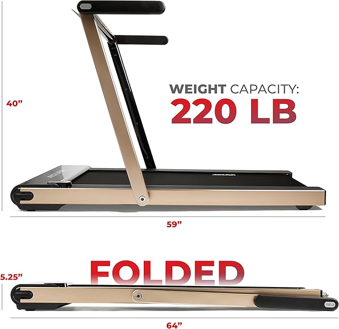 Sunny Health & Fitness Slim Foldable Treadmill Fully Assembled, 17.7" x 49" Non-Slip Running Surface, 2.5 HP Motor, Speeds up to 8 MPH, Shock-Absorption, Device Holder, Digital Monitor, & Easy Storage