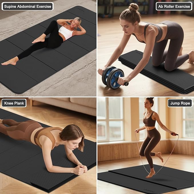 Foldable Yoga Mat thick- 2/5" (10MM) TPE Non-Slip Design, Quick Fold，Easy Storage, 75x40 Extra Long/Wide for Indoor Yoga, Pilates and Outdoor Travel Workouts