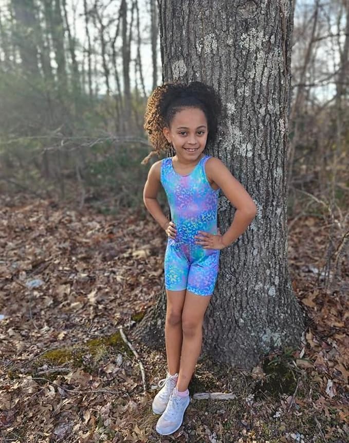Domusgo Gymnastics Leotards for Girls Sparkly One-Piece Pro Kids Unitard Biketards with Shorts